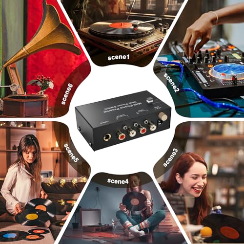 Phono Vorverstärker Plattenspieler - Phono Preamp für Plattenspieler mit MM-Abtast-Systemen, RCA Input & Output, Verstärker Stereo mit Pegel, Schwarz