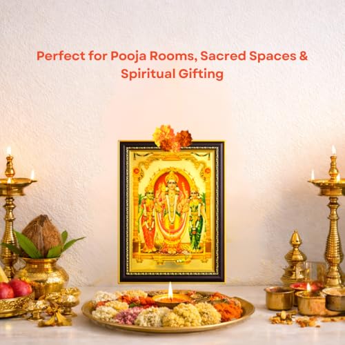 Image of Paramporul Gallery Gold Foil Photo Frame for Pooja Room, Hindu God Wall Decor, Ready to Hang, 10x14 Inch (muruganvallideivanai)