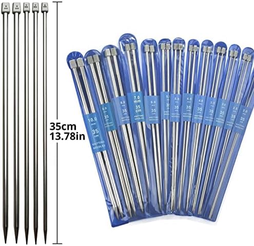 Knitting Needles Set, 11pairs Stainless Steel Single Point Knitting Beginners Knitting Kits for Adults Extra Long Knitting Needles All Sizes 2-8mm Metal Wool Needle