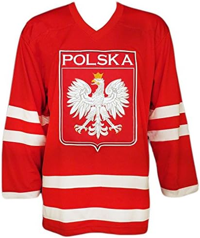 Polska Embroidered Eagle Crest Hockey Jersey Polish Poland National Pride (Medium)