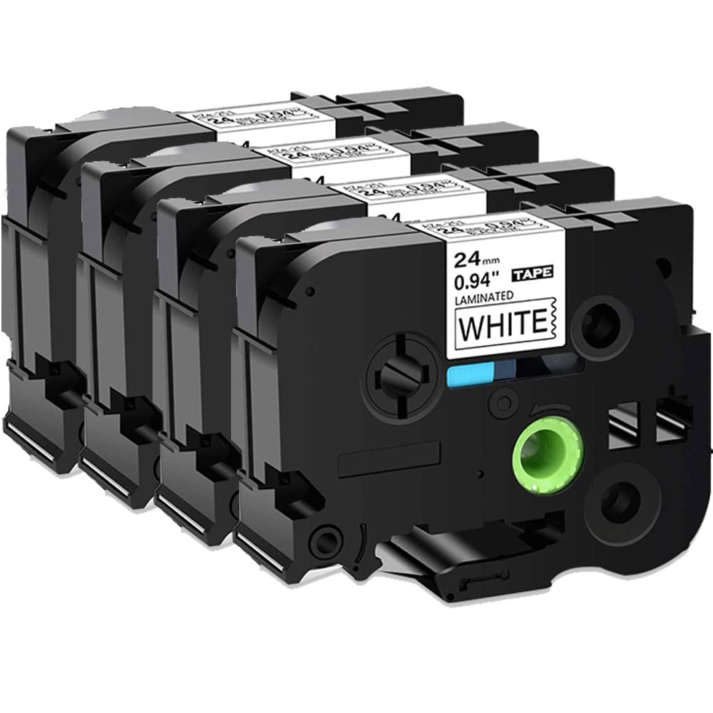 TZe-251 4-Pack Black on White 24mm x 8m Compatible with Brother Equipment Tape for Brother PT-160, PT-E500VP, PT-D600PT