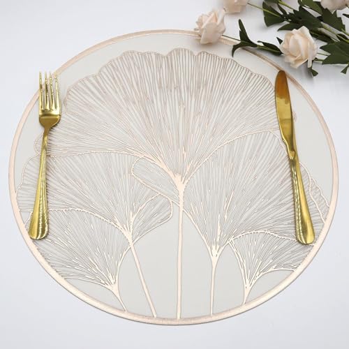 Image of Dakshya Industries PVC Waterproof Round Table Placemats & Table Runner Combo | 6 Round Mats (38 x 38 cm) + 1 Runner (91 x 33 cm) | Heat Resistant, Washable, Non Slip (Aurique)