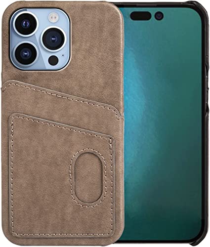 Housse en cuir iPhone 14 gris étui simple et fin avec porte-carte élégant