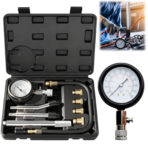 Behogan Comprobador de compresión, medidor de compresión de gasolina, medidor de compresión, medidor de compresión con 4 adaptadores, 0-20 bar/0-300 psi, medidor de presión, M10 M12 M14 M18 para