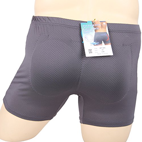 Azaza Men's Coolon Padded Butt Boxer Brief Hip-Up Underwear (Xl (32~34 Inch), Grey) #TOP2