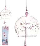 Japanese Wind Chimes Romantic Flowers Small Wind Bells Handmade Glass Japanese Style Pendant for Birthday Present Home Decors (4 Pink Flower, 7 cm)