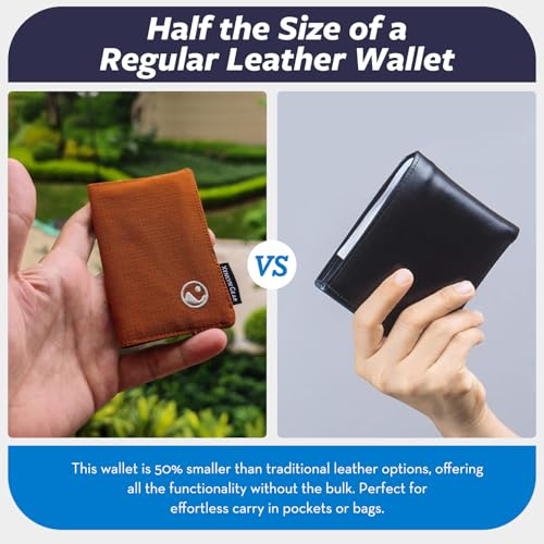 Card Wallet Holds 2-12 Credit Cards with Elastic Band - Nylon Water-Resistant Card Holder Fits in Front Pocket - Lightweight Credit Card Holder for Men & Women - Brown3