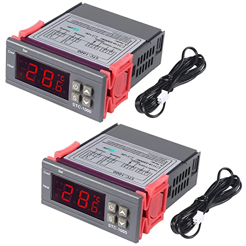 2pcs STC-1000 DC 24V 10A Digital LED Temperature Controller Cooling Heating Centigrade Thermostat Sensor 2 Relay Output with NTC 10K Thermistor Sensors Temperature Probe