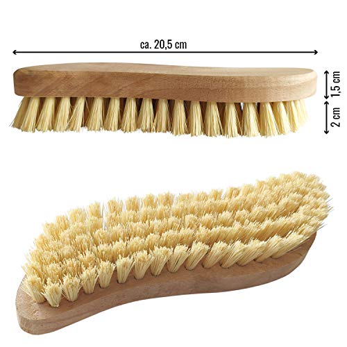 4 Stück Scheuerbürste, Putzbürste, Hand Schrubber, Scheuerbürsten, Ergonomischer Griff aus Holz in S-Form, Putzbürste für Küche, Garten, Haushalt - Made in Germany (4 STÜCK, Fibre)
