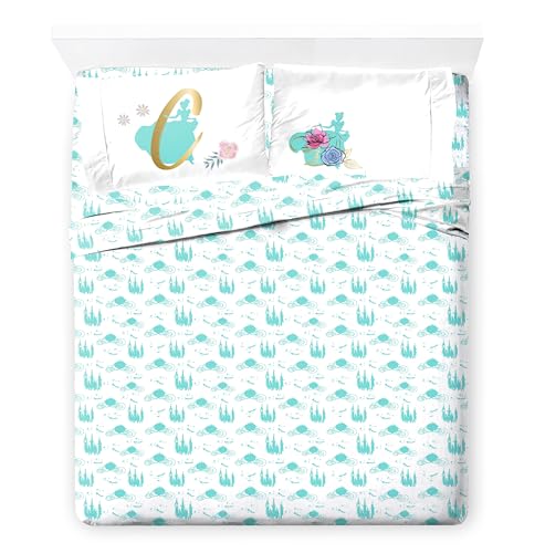 Image of Disney Princess Cinderella Queen Comforter Set 7 Piece Kids Bedding, Blue | Bed in a Bag, Comforter Sheets Shams Pillowcases, Official Product, Soft Microfiber, Machine Washable, Girls Gift