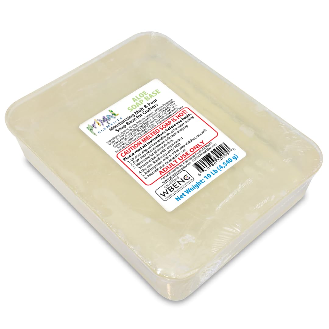 Primal Elements Aloe Soap Base - Moisturizing Melt and Pour Glycerin Soap Base for Crafting and Soap Making, Easy to Cut - 10 Pound