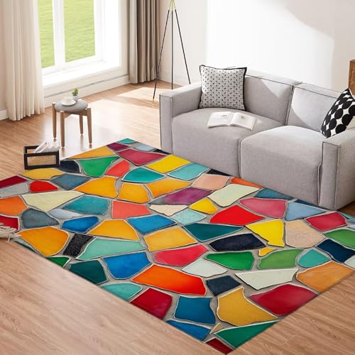 Tapis à poils courts multicolore 90x150 cm pour salon et chambre - 3