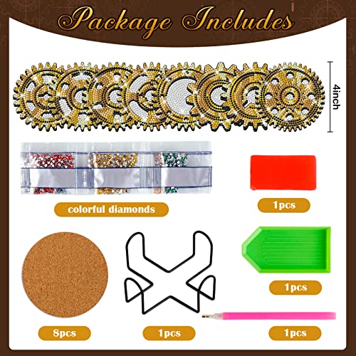 Ylolul 8 Pcs Gear Diamond Painting Coasters Kits With Holder Diy Drinks Diamond Art Kits Cork Base Coasters For Adults Kids Beginners, Diy Art Crafts Supplies #TOP1