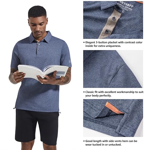 Men's Polo Shirts Short Sleeve Cotton Blend Moisture Wicking Dry Fit Performance Collared Golf Shirts for Men4