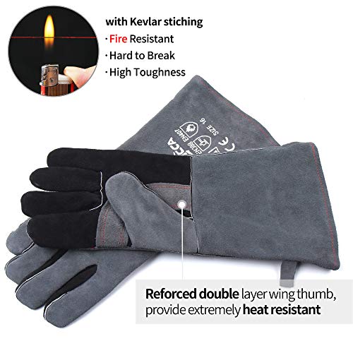 Rapicca Welding Gloves 16 Inches,662℉,Heat Resistant Leather Forge/Mig/Stick Welding Gloves Heat/Fire Resistant, Mitts For Oven/Grill/Fireplace/Furnace/Stove/Pot Holder/Bbq/Animal Handling-Grey #TOP2