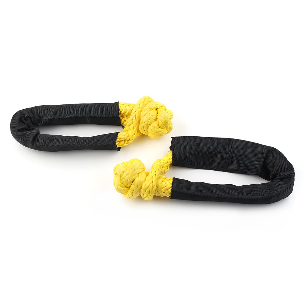 Cninba13 1 Pair Synthetic Shackle Towing Rope (3800 Lbs Breaking Strength) with Protective Sleeve Accessaries For Truck, Off-Road, Yellow
