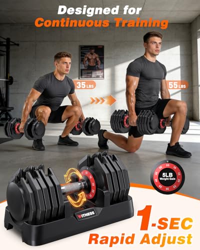 Rendpas Adjustable Dumbbells Set of 2, 5-in-1/10-in-1/16-in/1 Quick-Lock Hand Weights 25/55/80 lbs Pair, Anti-Slip Handle Free Weights Set in Home Gym for Men and Women - Image 6
