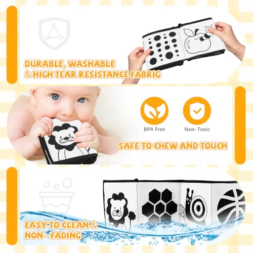 Image of SNOWIE Soft High Contrast Black White Cloth Book Crinkle Sensory Tummy Time