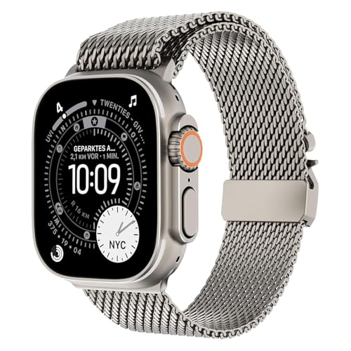 Milanais Bracelet en Titane pour Apple Watch Ultra 3/2/1 49mm 46mm 45mm 44mm 42mm(Series 3 2 1), Boucle de Type Parachute, Bracelets en Titane pour iWatch SE3/SE2/SE...