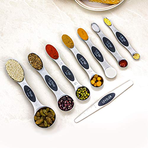 EDELIN Magnetic Measuring Spoons Set Dual Sided Stainless Steel Fits in Spice Jars Set of 8 Add scale letter