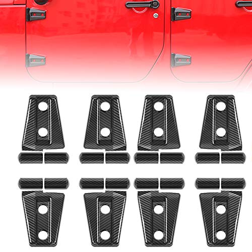idain 8PCS Door Hinge Cover Trim Exterior Accessories for 2007-2018 Wrangler JK & Unlimited Sport Rubicon Sahara 4-Door (Carbon Fiber)