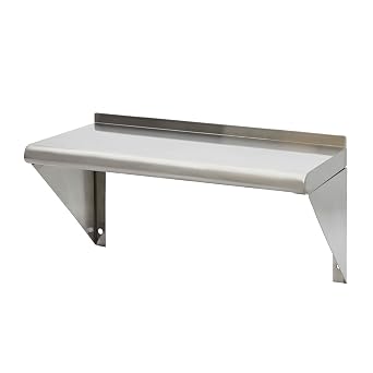 Pearington NSF-Certified Stainless Steel Wall Mount Storage Shelf with 1" Backsplash, Commercial Stainless Steel Wall Shelf for Kitchens and Garages, 12" x 24", Silver
