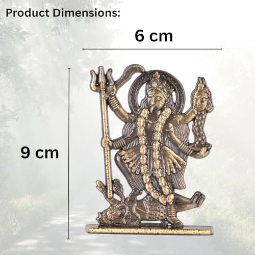 Image of BUC Mahakali Maa Both Side 2D Idol for Car Dashboard - Brass Finish Fierce Goddess Kali Murti for Protection & Power (S970-BRS)