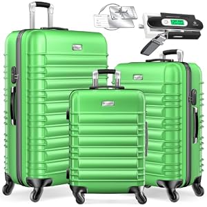 KESSER® 3tlg. Hartschalenkofferset Hartschalenkoffer Reisekoffer Set Reisekofferset Trolley Koffer 4 Rollen ABS-Hartschale Teleskopgriff Inkl. Kofferwaage + Gepäckanhänger Rollkoffer Schloss, M-L-XL
