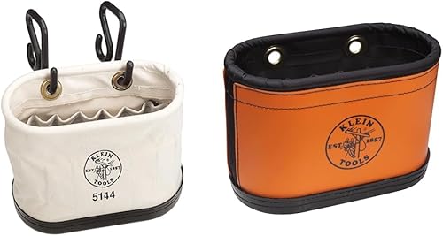 Klein Tools Cubo de lona 5144, cubo de herramientas ovalado aéreo con parte inferior de polipropileno moldeado negro y organizador de herramientas
