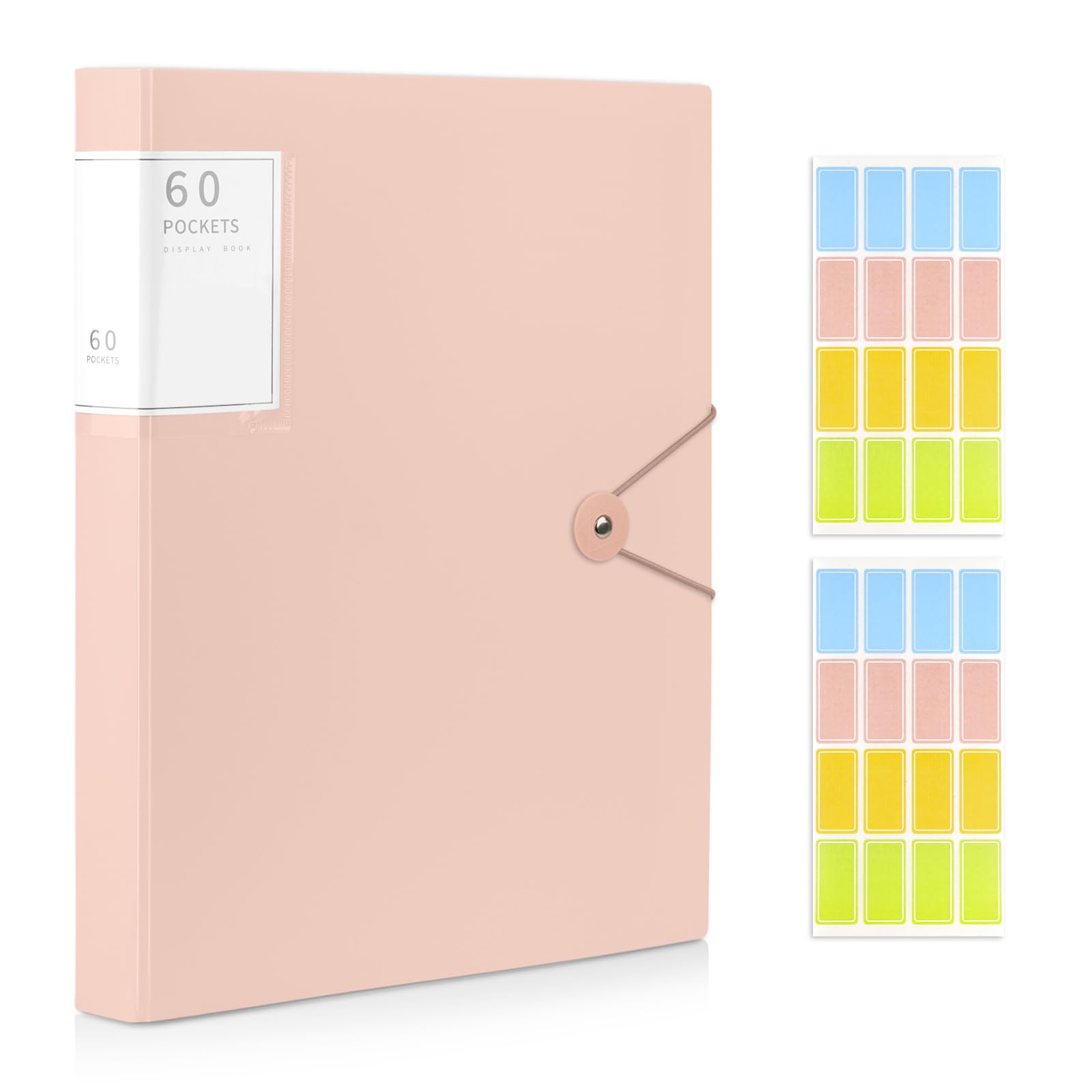 MYHOGOOD A4 Display Folder, 60 Pockets Display Book Folders with Plastic Sleeves & Safety Rope, Presentation Folder for Documents, School, Office & Business Project Use (Pink)