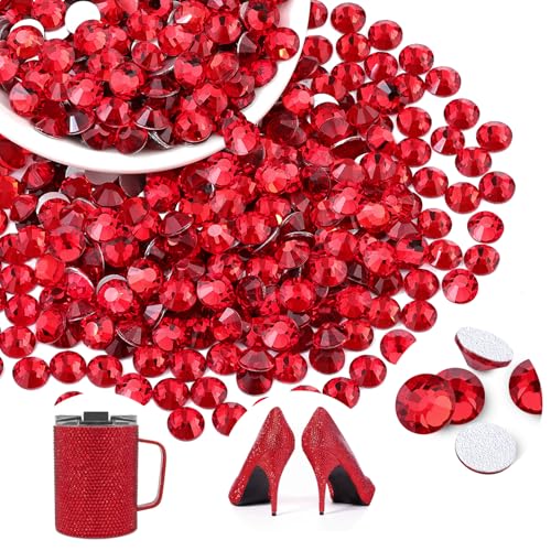 Image of 400PCS SS30 /6mm Crystal Glass Rhinestones for Bedazzling (Red /Siam) | Flatback Rhinestones for Crafting DIY Nail Art Makeup Decoration, Gems Diomand Charms for Tumbler Shoes Clothing Mug