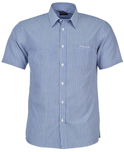 Pierre Cardin  Mens Short Sleeve Shirt Check Stripe Plain (Medium, Blue/Wht Stripe)