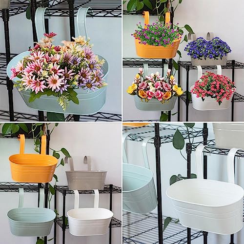 Actaday 4Pcs Balcony Hanging Planters For Outdoor Plants, Metal Iron Bucket Planter Box With Detachable Hooks, Balcony Hanging Planters With Drainage Hole For Balcony, Indoor & Outdoor Garden #TOP5