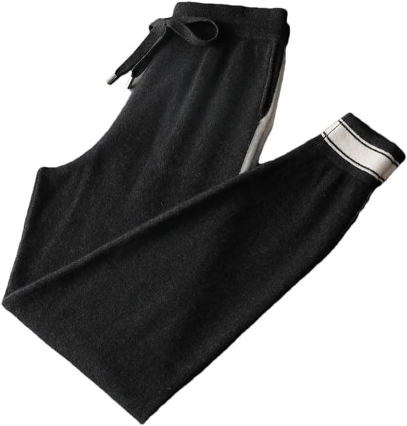 Men's 100% Cashmere Pencil Pants Elastic Waist Drawstring Knitted Small Leg Trousers Winter Soft Warm Sweatpants