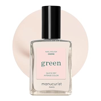 Manucurist Green Quick Dry Nail Polish Creme Off-White - 9-Free, Plant-Based and Vegan - Non Toxic - Natural Classic - Nails Care - Manicure - Made in France - 0.5 fl oz