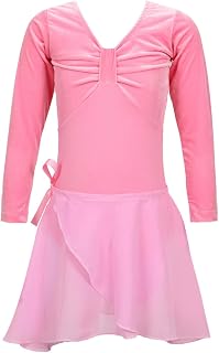 Traje de Danza de Baile de 2 Piezas de Terciopelo para Niñas Mono de Baile con Falda de Velo con Cordones de Color Liso Elegante