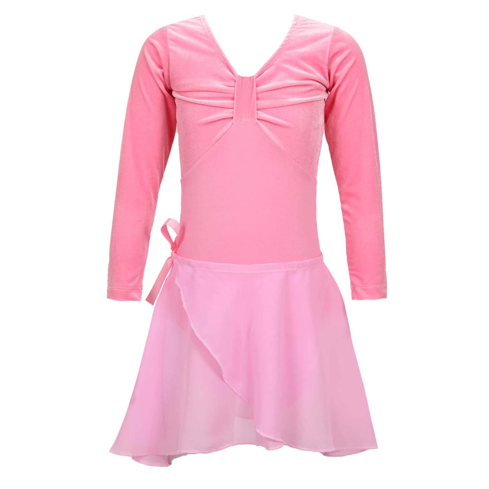 inhzoy Traje de Danza de Baile de 2 Piezas de Terciopelo para Niñas Mono de Baile con Falda de Velo con Cordones de Color Liso Elegante