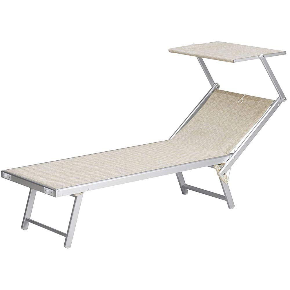 BAKAJI Lettino Prendisole Pieghevole da mare Stabilimento Spiaggia Professionale Struttura in Alluminio 190 x 60 x40/90 cm Sdraio Mare Spiaggia Piscina con tettuccio Parasole (Ecru Melange)