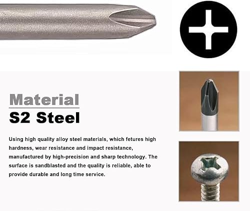Miniatura 5 de Phillips - Juego de puntas de destornillador con ranura cruzada, 8 unidades, vástago hexagonal de 14 de pulgada, 3 pulgadas2.953 in de longitud,