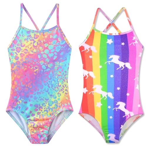Image of iLover Girls Sparkle One Piece Swimsuits Crossback Swimwear Beach Bathing Suit with Adjustable Strap 4-10 Years
