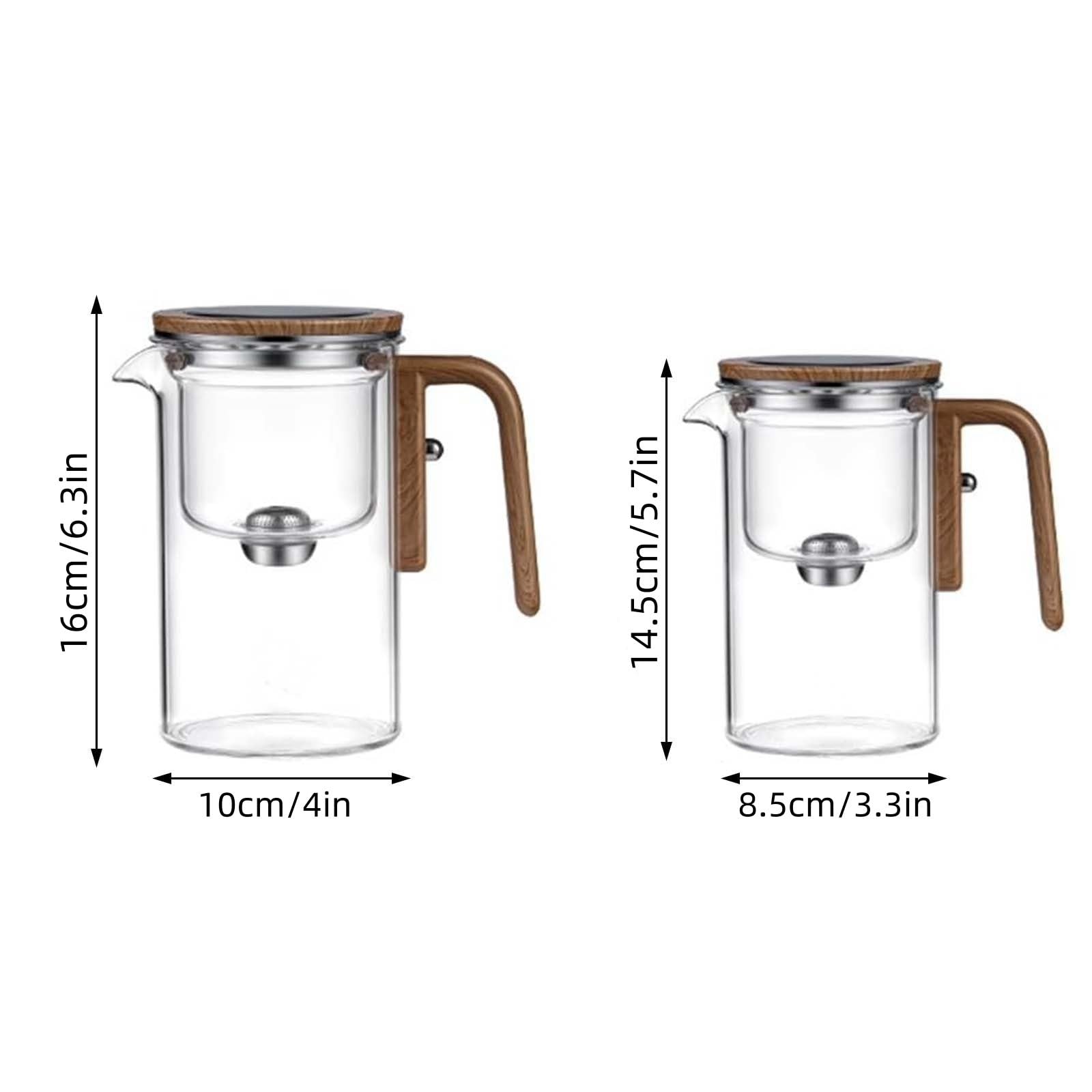 Enchantea Théière Enchantipot Magic Tea Pot, Théière Magique Sorcellerie, Théière Magique en Verre de Séparation de l'Eau avec Poignée en Bois Anti-brûlure Antidérapante (Transparente, 720 ml