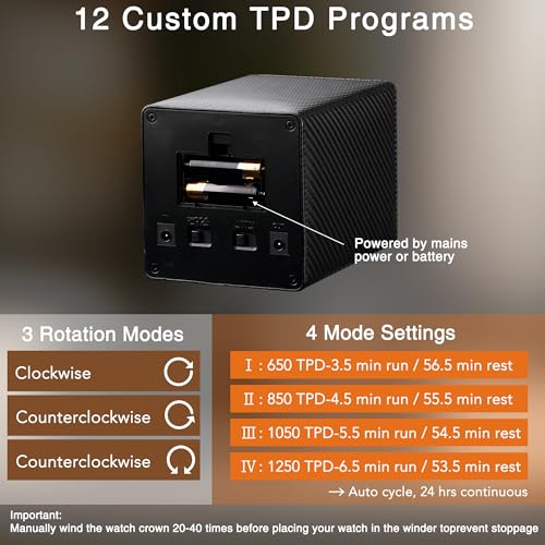 Image of MOZSLY Watch Winder for Automatic Watches Single Rotating Watch Box with Quiet Motor 12 Rotation Mode Setting Battery Powered or AC Adapter PU Leather