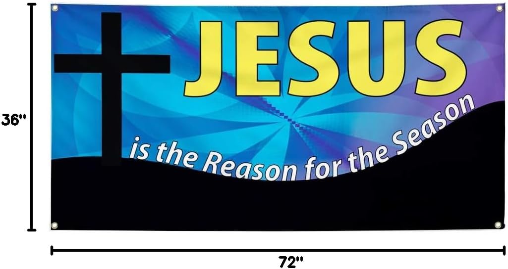 Vinyl Banner Multiple Sizes Jesus Is The Reason for Season Business C Holidays and Occasions Outdoor Weatherproof Industrial Yard Signs Yellow 6 Grommets 36x72Inches