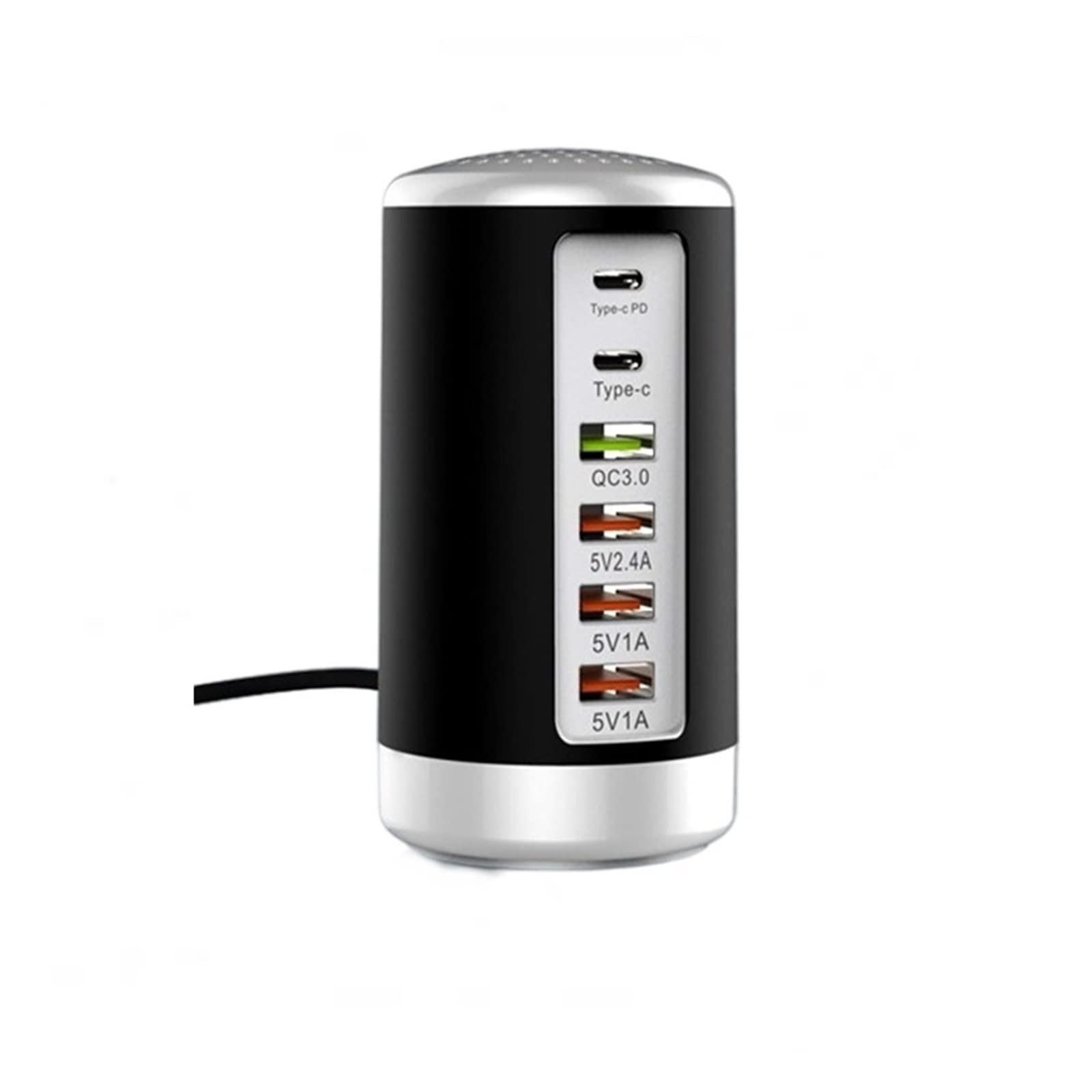 EDEDE Chargeur USB, Station de Charge USB, HUB de Chargeur Rapide USB Universel 65W Charge Rapide QC3.0 Multi 6 Ports USB Type C PD Chargeur Station de Charge(65W Black)