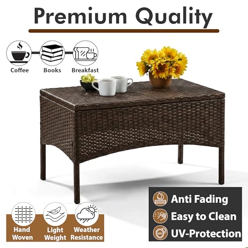 Image of BRISHI Outdoor Sofa Set || Balcony Sofa || Patio Furniture Sets || Indoor Sofa|| Wicker Rattan Garden Sofa Set with Cushion and Center Table (4 Seater-Brown-Beige)