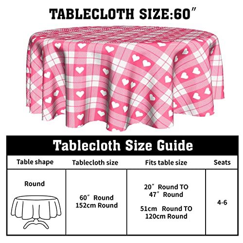 Cafl Pink Checked Love Heart Table Cloth Washable Table Cover Dust-Proof Wrinkle Resistant Round Tablecloth For Restaurant,Picnic #TOP4