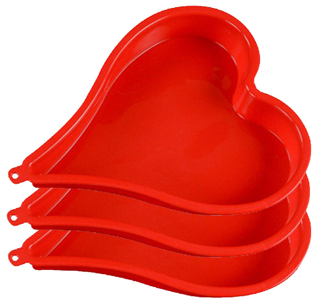 LIFETOOLS-LT3 Layer Heart Cake Pan Silicone Mold(8-inch) Set, Baking Bakeware Tray for Romantic Day, Make for Multilayer Cake, Pie, Tart & Quiche; 7A3