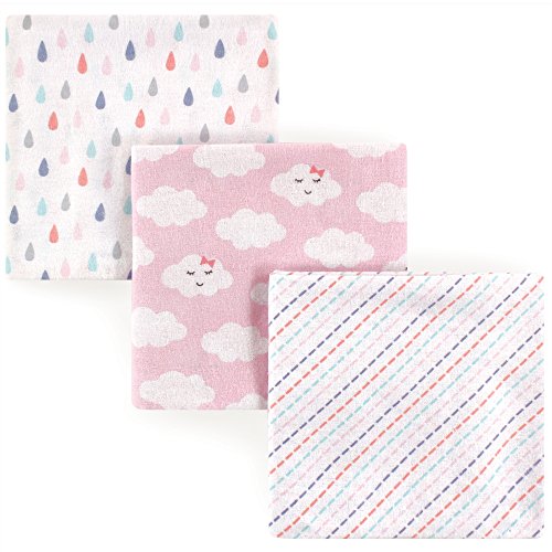 Image of Luvable Friends Unisex Baby Cotton Flannel Receiving Blankets, Girl Clouds 3-Pack, One Size