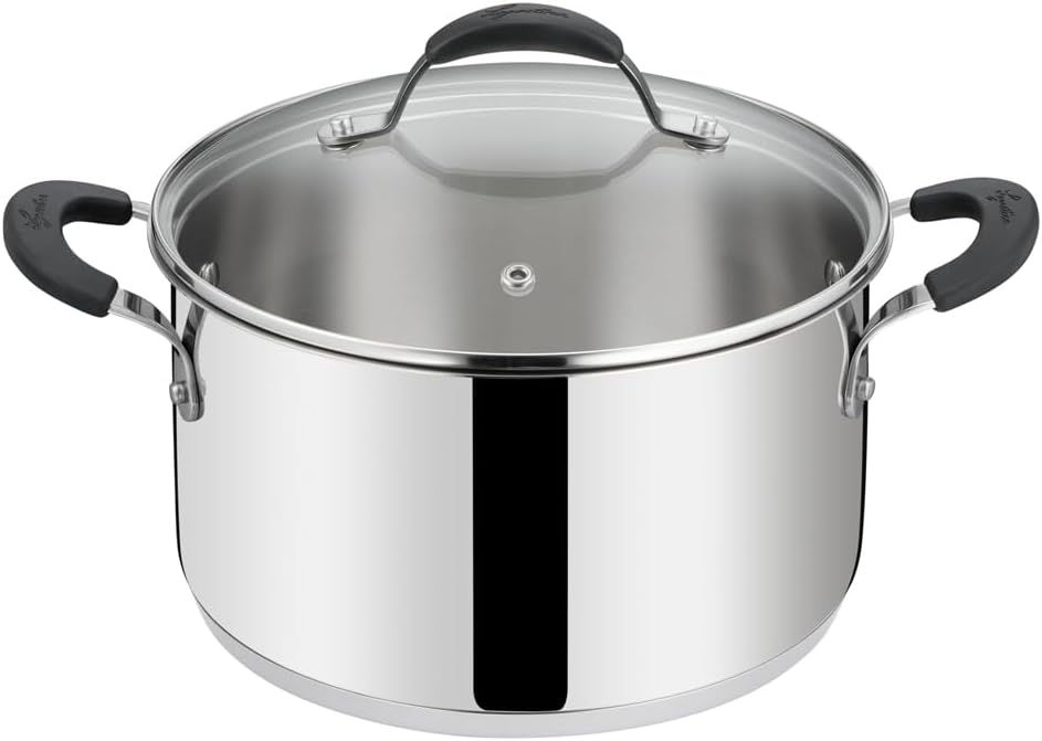Lagostina Tempra Steel Casserole Bowl and Lid, Saucepan Diameter 20 cm in 18/10 Stainless Steel + Glass Lid, with Lagotherm Base and Silicone Handles