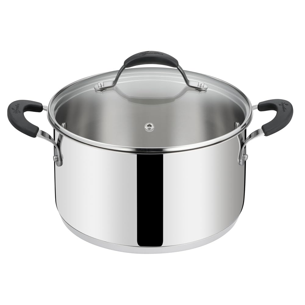 Lagostina Tempra Steel Casserole Bowl and Lid, Saucepan Diameter 18 cm in 18/10 Stainless Steel + Glass Lid, with Lagotherm Base and Silicone Handles